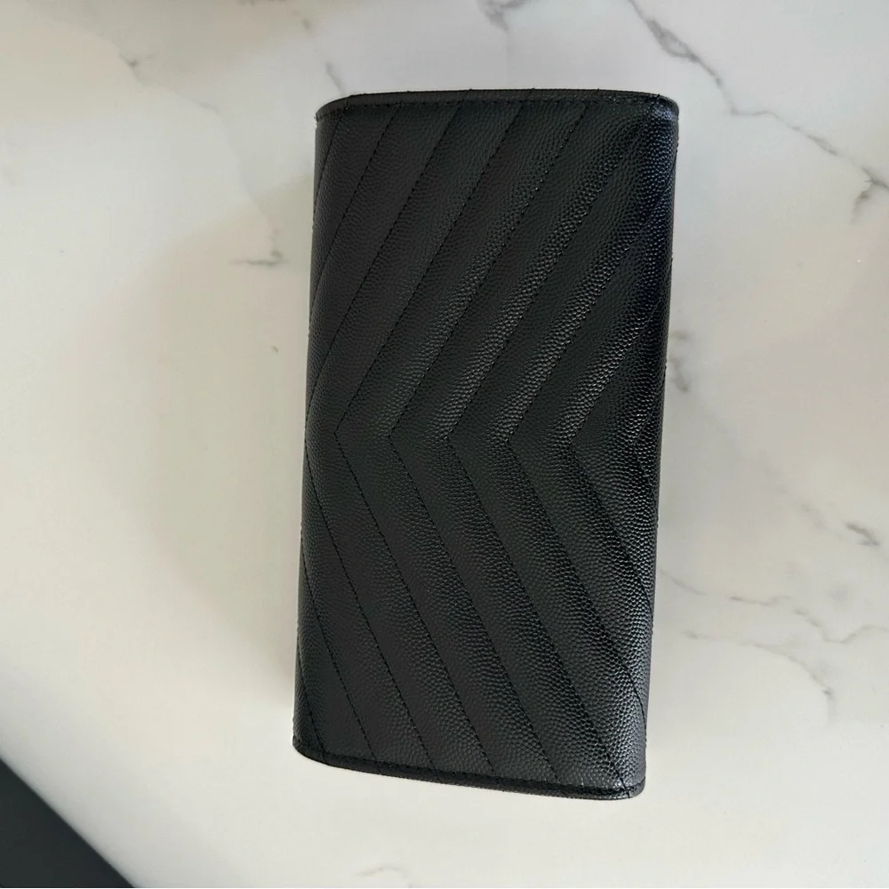 Saint Laurent Black Quilted Leather wallet Gold YSL Logo - Picture 7 of 10